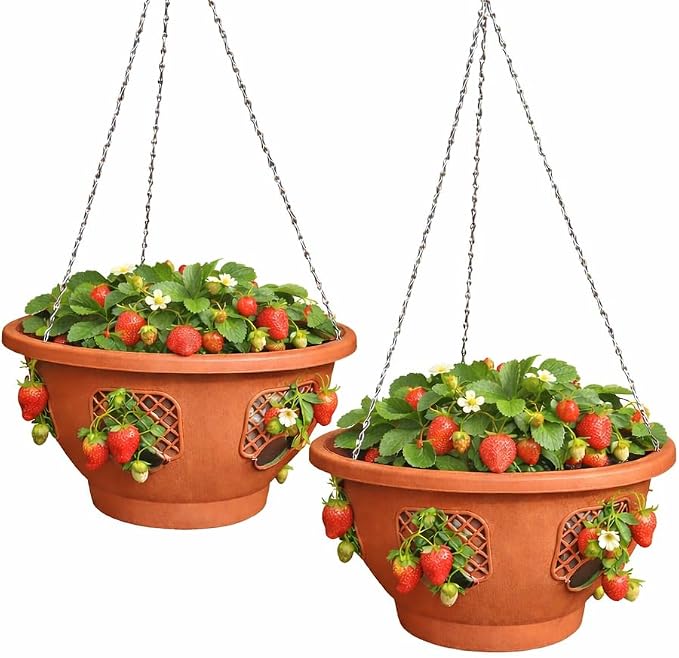 Ultimate Hanging Baskets - Strawberry, Tomato, Flower, and Herb Outdoor Planters - Use Garden Pots for Growing Plants Outside On A Deck, Fence, or Balcony (20, Terracotta)