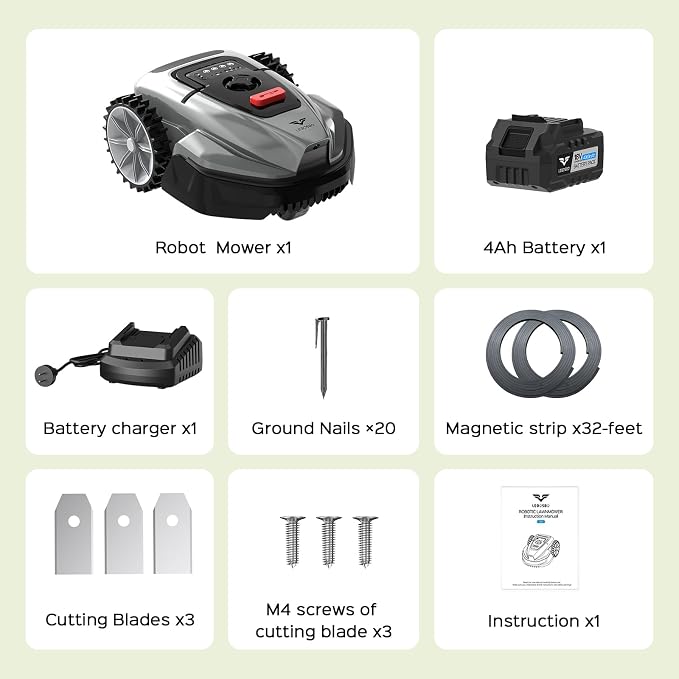 V3 Robot Lawn Mower with Visual Navigation, Smart APP Control, Quiet Operation, Adjustable Mowing Height, Boundary Strip No-Go Zones, Reliable Robotic Lawn Mower for 1600 Sq.Ft Yards