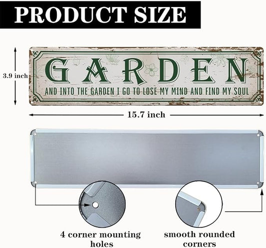 Garden Metal Tin Sign, Into The Garden To Lose My Mind Signs, Rustic Farmhouse Outdoor Wall Decor, for Porch Patio Fence, for Gardening Lovers, 15.7 x 3.9 Inches