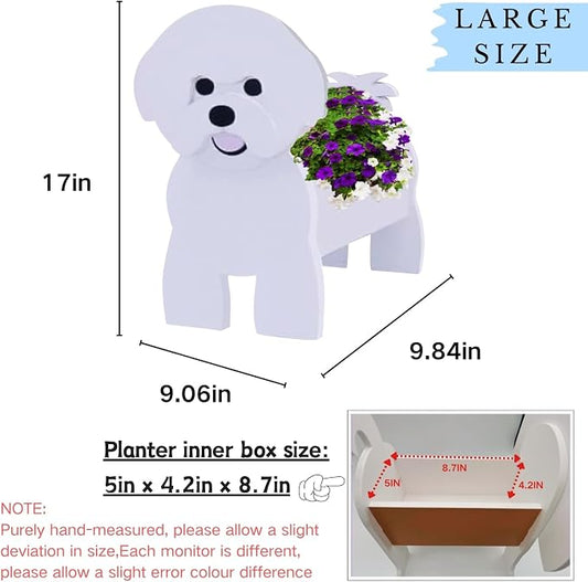 Bichon Frise Dog Planter Pots, 9.84 x 9.06 x 17 Inches | Large Dog Flower Pot, Cute Animal Shaped Plant Pot, Gifts for Women & Pet Lovers, Indoor Outdoor Garden Home Office Decor