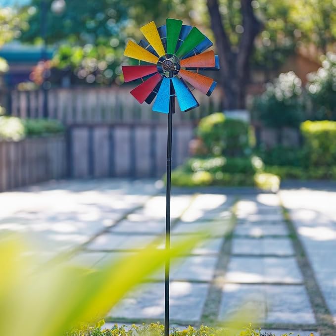 Stargarden Wind Spinners Outdoor, Colorful Kinetic Pinwheels | 13.4 "Metal Garden Spinners Double Windmill for Yard, Lawn, Patio