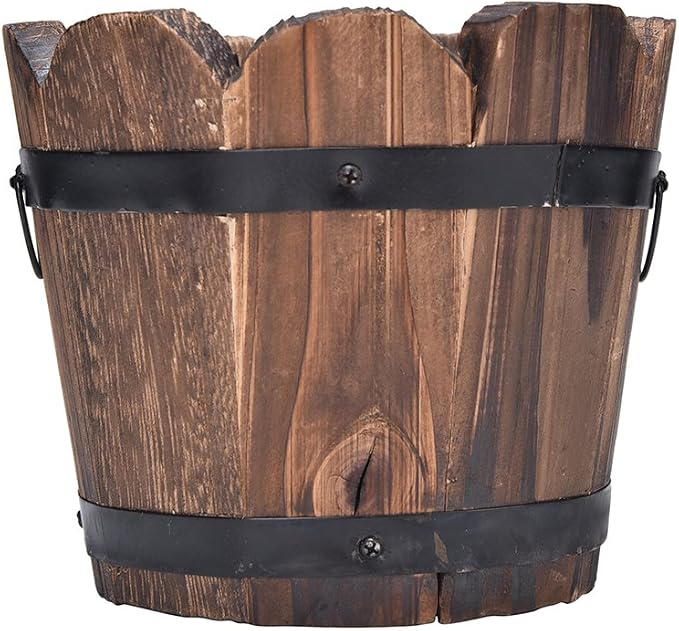 1 Pcs Rustic Wooden Bucket Barrel Flower Planter Patio Garden Backyard Planter Outdoor Indoor Home Decor