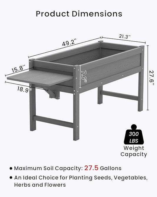 HDPE Raised Garden Bed with Legs, 49x21x27in All-Weather Heavy Duty Planter Box, Outdoor Elevated Garden Bed for Seeds, Herb, Flower, Vegetable (Grey)
