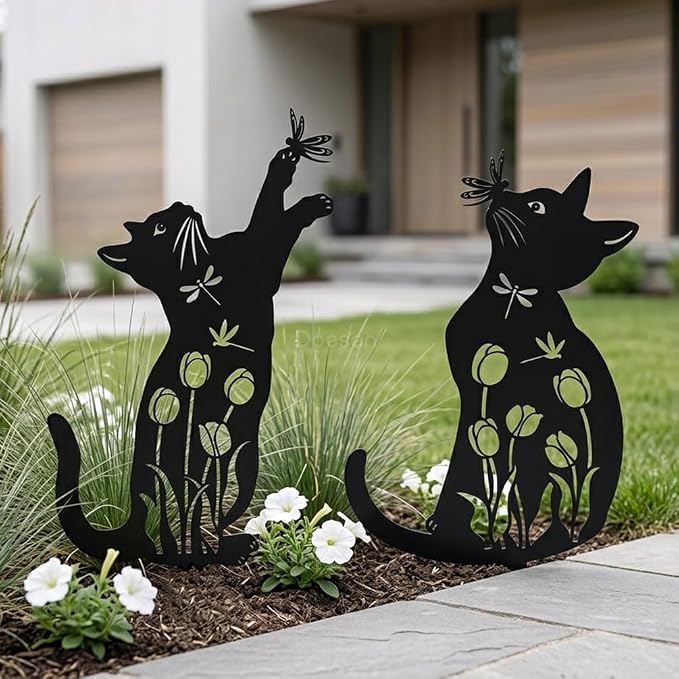 Metal Cat Garden Decor for Outside, Unique Cat Gifts for Women/Men Cats Lovers Gifts Rust Proof Black Silhouette Decorative Garden Stakes for Yard Art Decor, Lawn, Patio, Outdoor Decorations