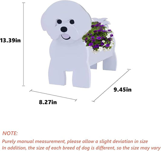 Bichon Frise Dog Planter Pots, 9.45 x 8.27 x 13.39 Inches | Dog Flower Pot, Cute Animal Shaped Plant Pot, Gifts for Women & Pet Lovers, Indoor Outdoor Garden Home Office Decor