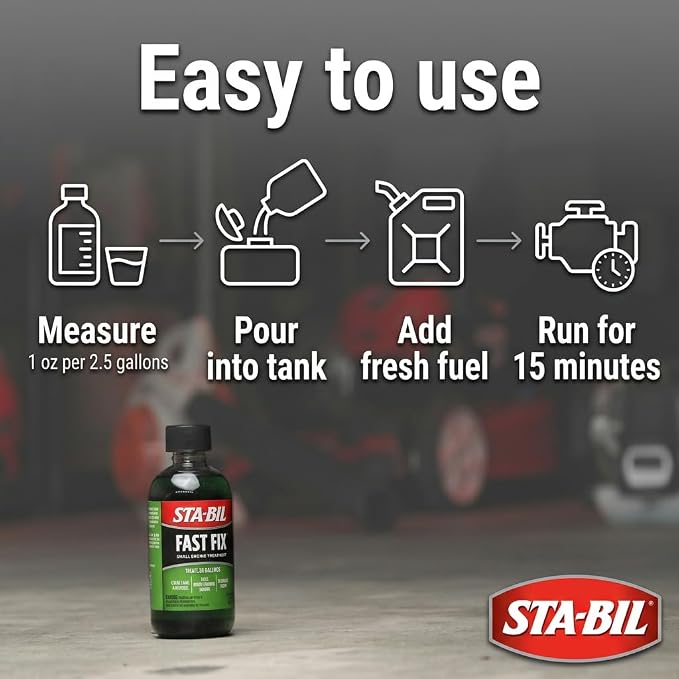 STA-BIL Fast Fix Small Engine Treatment, 4 oz 12-Pack | Helps restore rough-running engines by cleaning carburetors and fuel injectors.