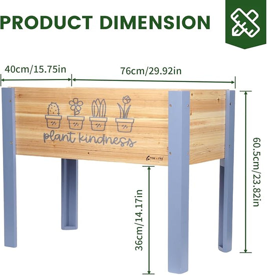 Raised Garden Bed for Kids - 30”L*16”W*24”H Elevated Wooden Planter Box Stand, Backyard, Patio, Balcony w/Bed Liner, 170lb Capacity (Blue)