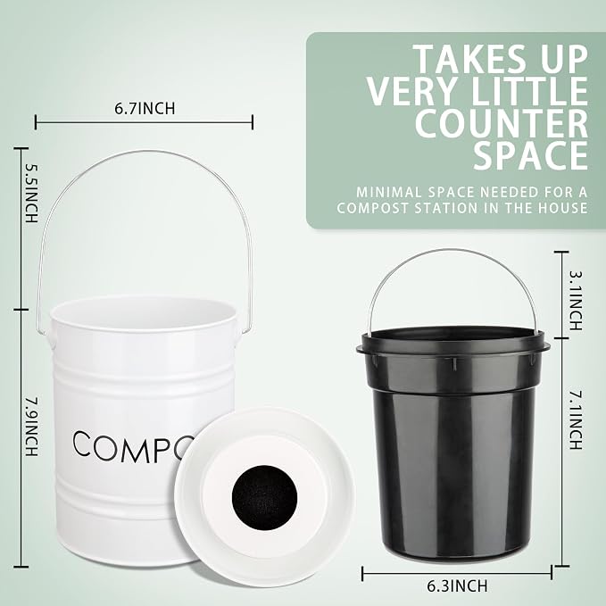 MUMTOP Compost Bin Kitchen Countertop Composter with lid – Small Compost ContainerI Includes Inner Compost Bucket Liner & Charcoal Filter