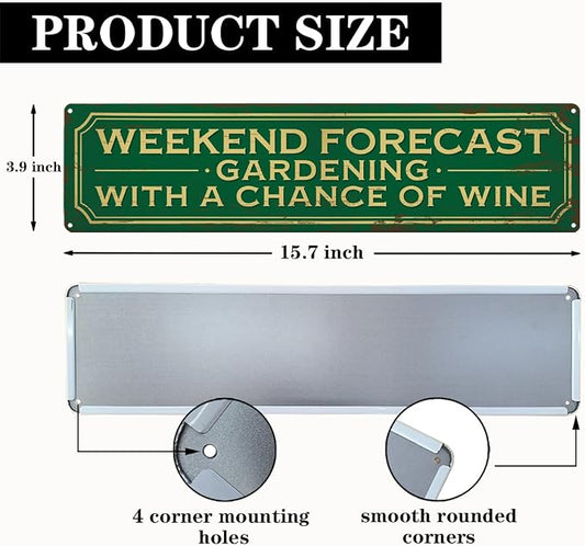 Garden Metal Tin Sign, Rustic Farmhouse Decor, Weekend Forecast Gardening, Vintage Wall Art for Yard Fence Door Porch, Funny Indoor Outdoor Garden Decoration, 15.7 x 3.9 Inches