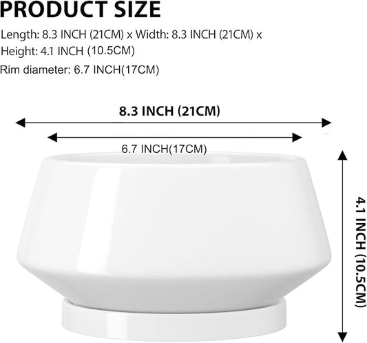 8.3 Inch White Ceramic Planter with Drainage Hole and Saucer | Ideal for Indoor and Outdoor Plants, Modern Home Decor, Round, Gloss White