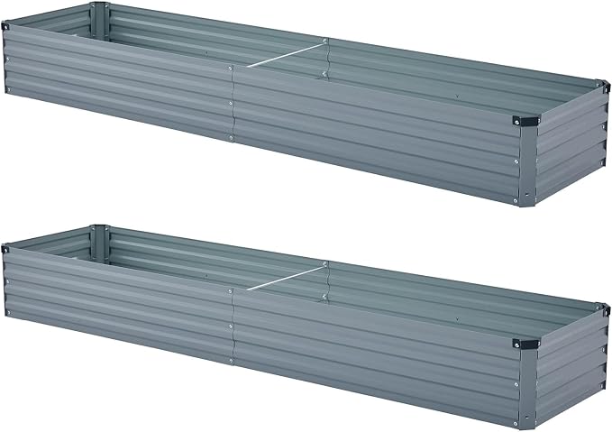 Meberam 2 Pack 6x1.5x1FT Galvanized Raised Garden Beds Kit Outdoor Metal Gardening Planter Box for Vegetable Elevated Flower Herbs,Gray