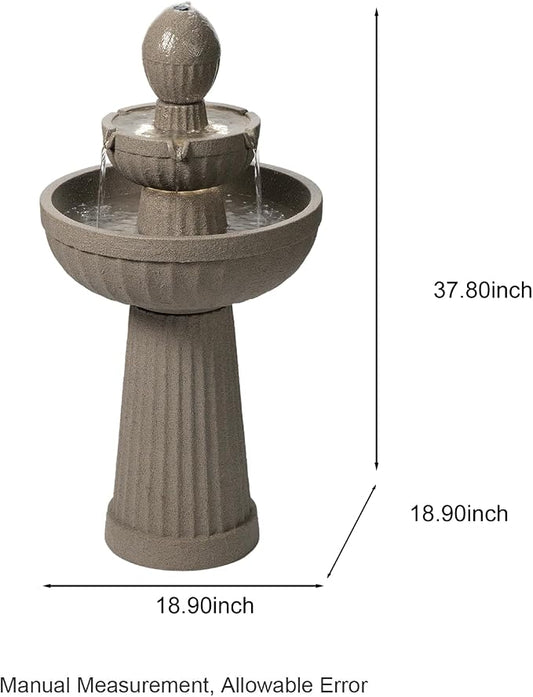 37.80” H Outdoor Water Fountain Made with Eco-Friendly Recyclable Materials, Polyethylene Cascading Waterfall Water Fountain Outdoor, Garden Decor with LED Light for Patio, Backyard (Andesite)
