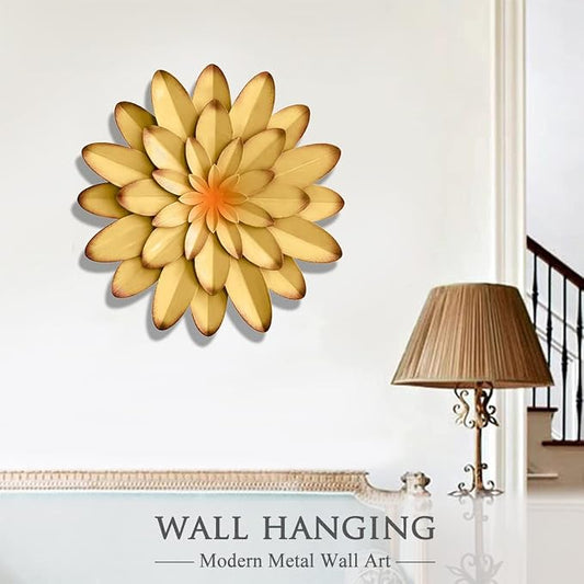AHYS Metal Flowers Wall Decor Indoor Outdoor Metal Wall Art for Farmhouse Home Living Room Bedroom Bathroom Garden Decor – 12 Inch - Yellow
