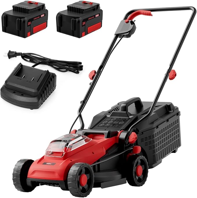 MZK 20V 12 Inch Electric Cordless Mower, Brushless Push Mower with Height Adjustment