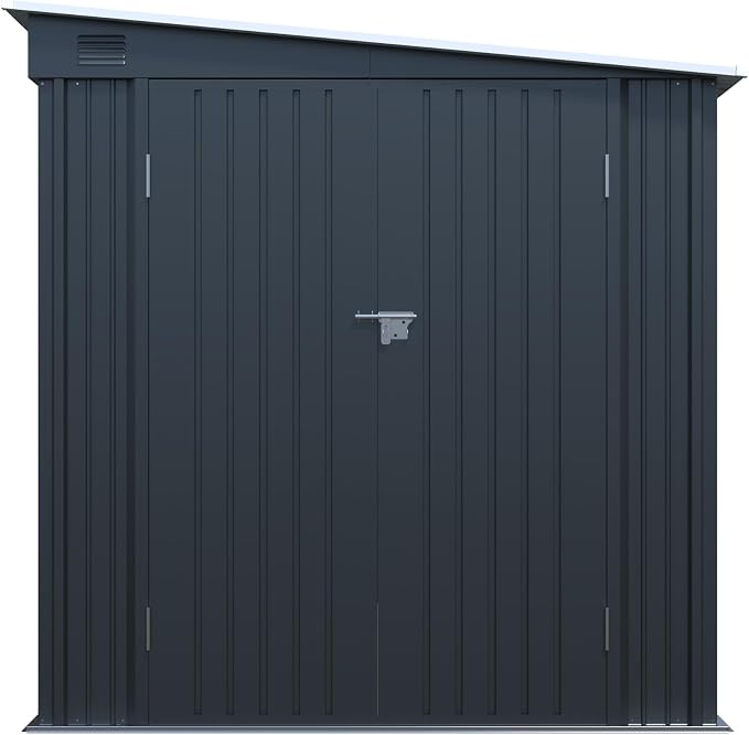 PVWIIK 6x8 FT Metal Motorcycle Outdoor Storage Shed, Heavy Duty Waterproof Steel Garden Tool Shed with Lockable Doors, Free PC Light Board for Tools, Bikes & Patio, Carbon Black