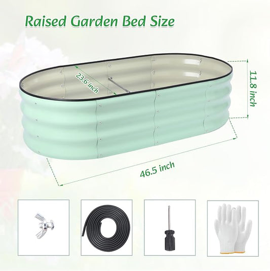 Metal Raised Garden Bed, 4 x 2 ft Extra Large Oval Galvanized Steel Raised Planter Box, Garden Bed for Vegetables Herbs Flowers Fruit, Outdoor Backyard Weather Resistant, Rustproof, Mint Green