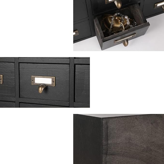 Apothecary Drawers Apothecary Cabinet with Drawers, Black | 16 Drawer Library Card Catalog, Wooden Storage Box, Wooden Desktop Organizer with Metal Handles-Fulled Assembled