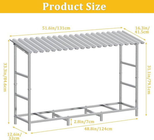 LIANTRAL 4ft Firewood Rack Outdoor with Cover, Heavy Duty Metal Fire Wood Storage Rack for Indoor Outdoor, Log Holder Stand for Fireplace
