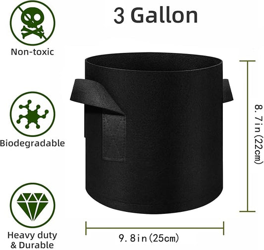 24 Pack 3 Gallon Plant Grow Bags, Thickened Nonwoven Fabric Pots with Handles, Vegetable Planter Bags Containers, Cloth Planters for Garden Vegetable/Flower/Plant/Fruits Outdoor (Black)