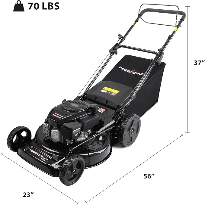 PowerSmart 22 in. 170cc Self Propelled Gas Lawn Mower Rear-Wheel-Drive, 3-in-1 Mulch/Bag/Rear Discharge, Steel Deck, 6 Height Adjustment