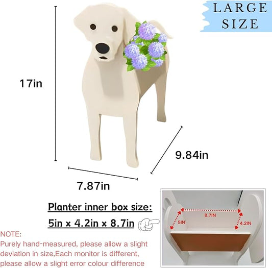 White Labrador Dog Planter Pots, 9.84 x 7.87x 17 Inches | Large Dog Flower Pot, Cute Animal Shaped Plant Pot, Gifts for Women & Pet Lovers, Indoor Outdoor Garden Home Office Decor