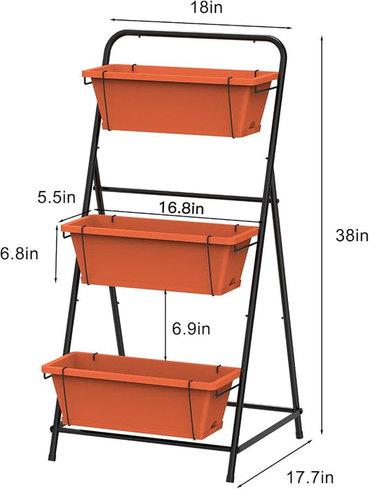 Vertical Raised Garden Bed 3 Tier Elevated Garden Planters Standing Planter Box Outdoor and Indoor for Plants Herbs Flowers Vegetables Brick Red