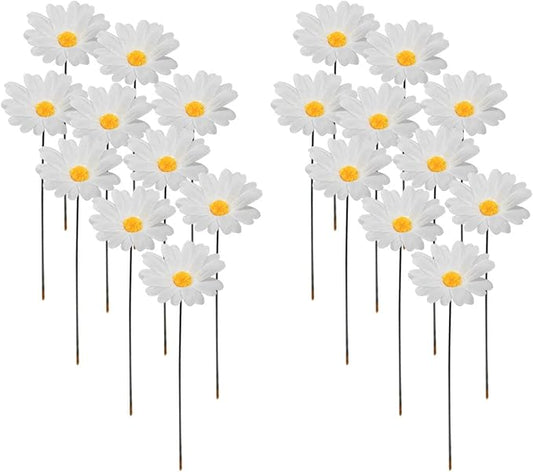 20pcs Daisy Flower Stakes 12Inch Garden Stakes Decoration Yard Lawn Ornaments Waterproof Flower Pot Indoor Outdoor Yard Stakes for Signs