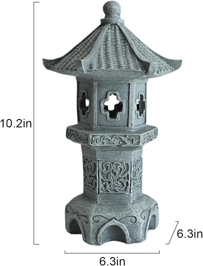 Zen Garden Pagoda Statue Solar Lantern Lights Outdoor Pathway Japanese Garden Decor for Backyard Patio Front Porch Zen Desk Yard Decoration Resin Asian Lantern Lawn Ornaments
