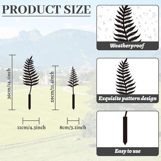 WADORN 2Pcs Fern Leaves Metal Decorative Garden Stakes, Black Fern Leaf Silhouette Outdoor Statues Rustic Garden Ornament Gifts Yard Art Decoration Stakes for Outdoor Backyard Lawn Walkways Flowerpot