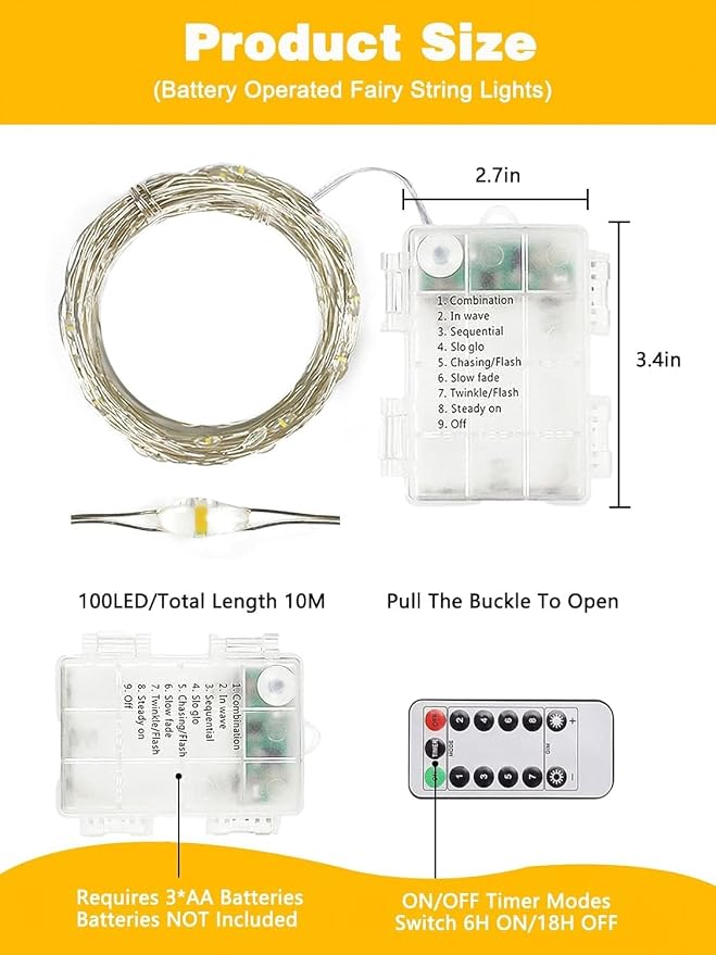 4 Pack 100 LED Fairy Lights Battery Operated with Remote, 8 Modes String Lights Indoor Outdoor, Cuttable Battery Light for Home Bedroom Wedding DIY Centerpiece Christmas Decorations (Warm White)