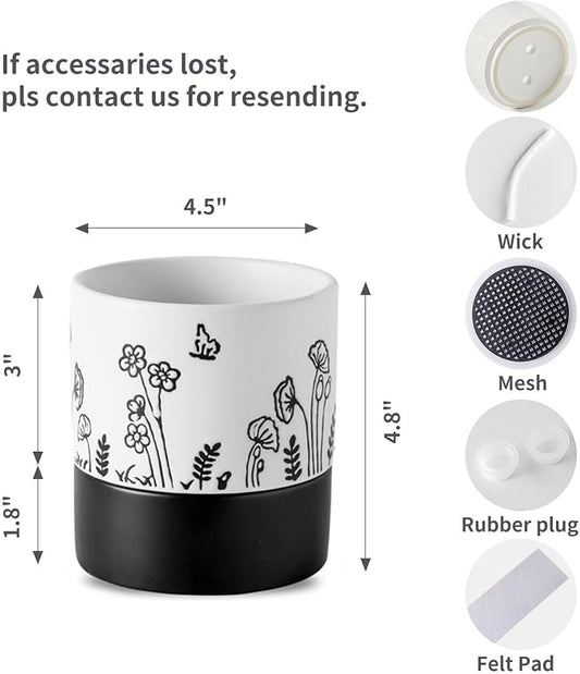 Nihow Self Watering Pots for Indoor Plants,4.5 Inch,White,Hand Painting | Ceramic Planter, Drainage Hole & Water Storage Plus, Cylinder Round Flower Pot, For Succulent/Herbs/Violets
