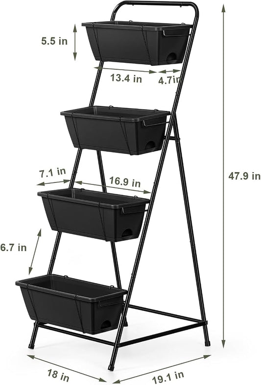 Vertical Garden Planter 4 Tier Planters for Outdoor Plants Vertical Raised Garden Bed with Drainage Holes Herb Garden Planter Outdoor Indoor Patio Yard Balcony (Black)