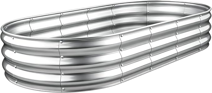 Raised Garden Bed Kit, Galvanized Planter Garden Boxes Outdoor, Oval Large Metal Raised Garden Beds for Vegetables, Fruits, Flowers,Planter Box Easy Assembly Garden Bed Kit (Silver, 6x3x1FT 1pcs )