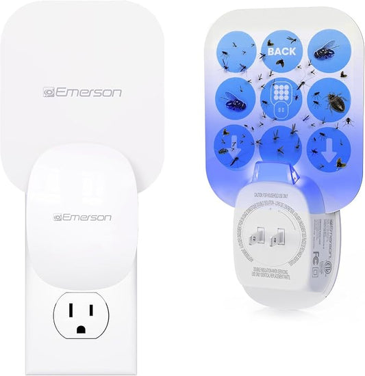 Emerson ITL7103 Plug-in Flying Bug Catcher with UV Light and LED Décor – Indoor Fly, Fruit Fly, Gnat & Moth Catcher, Silent, 24/7 Coverage, Mess-Free, use in Any Room, Includes 3 Glue Cards