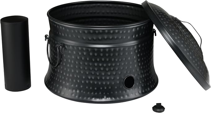 BIRDROCK HOME Decorative Water Hose Holder Pot with Lid | Holds 200ft Hose | Hammered Charcoal Exterior | Ground Garden Hose Box | Handles | Metal Hider | Outdoor or Indoor Use