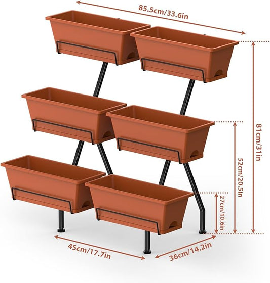 Vertical Garden Planter 3 Tier Vertical Raised Garden Bed Standing Garden Planters with 6 Container Boxes Elevated Garden Planters Indoor Outdoor Herb Planter for Flowers Vegetables Plants, Brick Red