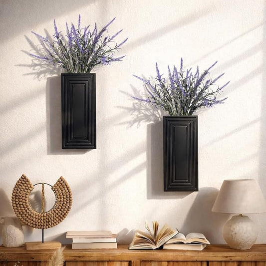 Wooden Wall Planter Vase,2 Pack Hanging Planter for Indoor Fake Plants Modern Boho Farmhouse Wall Art Decor for Home Indoor Kitchen Modern Farmhouse Bathroom Living Room Dining Room(Black)
