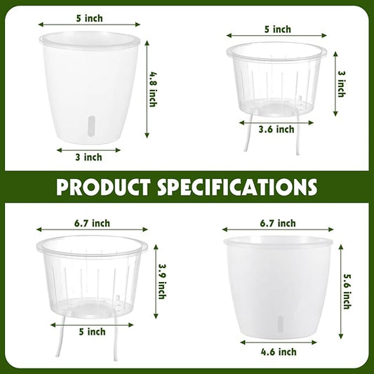Self-Watering Pots for Indoor Plants, 8-Pack Self Watering Planter with Drainage Holes, Small African Violet Pots with Water Indicator, 5 Packs 5''/3 Pack 6.7'' Orchid Pot, White