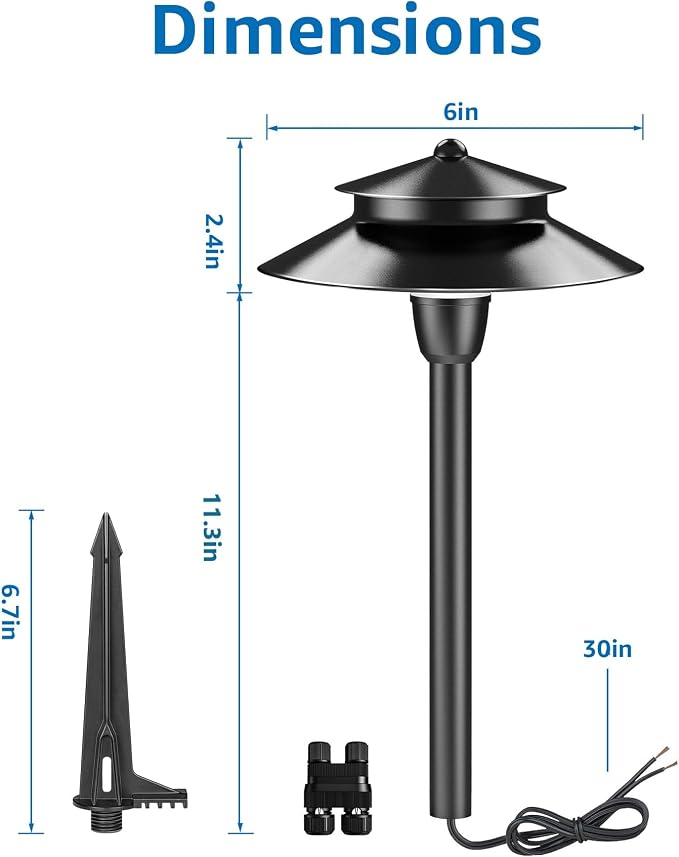 SUNVIE 3W Low Voltage Pathway Lights Wired Landscape Path Lights Outdoor Low Voltage Landscape Lighting 3000k Waterproof LED Landscape Lights with Connector for Garden Walkway, 4 Pack