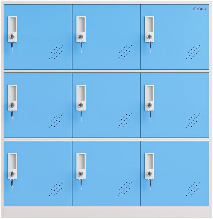 MECOLOR 9 Door Metal Office Storage Locker Cabinet, Gym School and Home Locker,Metal Locker Storage for Employee Staff or Workers(Blue)