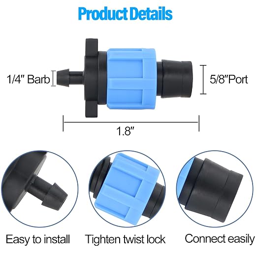 Bandelt 60Pcs 5/8" Drip Tape Connectors 1/4" Barb, Drip Tape Fittings, Drip Irrigation Tubing Coupling, 1/4" Barb for 5/8" Drip Tape Irrigation System