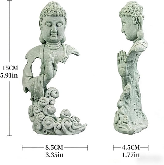 Meditation Buddha Statue, Sandstone Zen Sculpture for Aquarium Fish Tank, Garden, Home & Office Decor (Indoor/Outdoor) 
