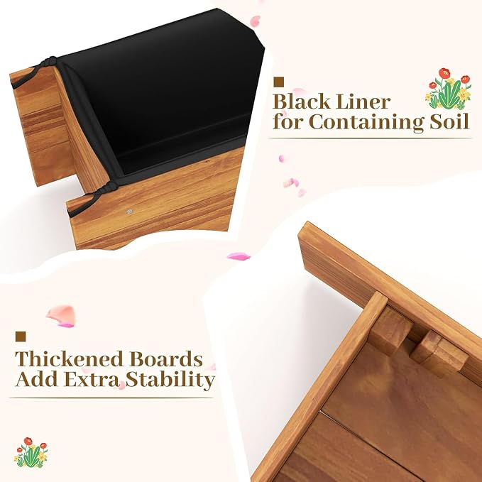 LDAILY Raised Garden Bed, 44" x 11" x 10" Wooden Planter Boxes with Removable Bottom & 4 Drainage Holes, Rectangle Flower Bed Outdoor, Wood Raised Beds for Garden Vegetable Herb