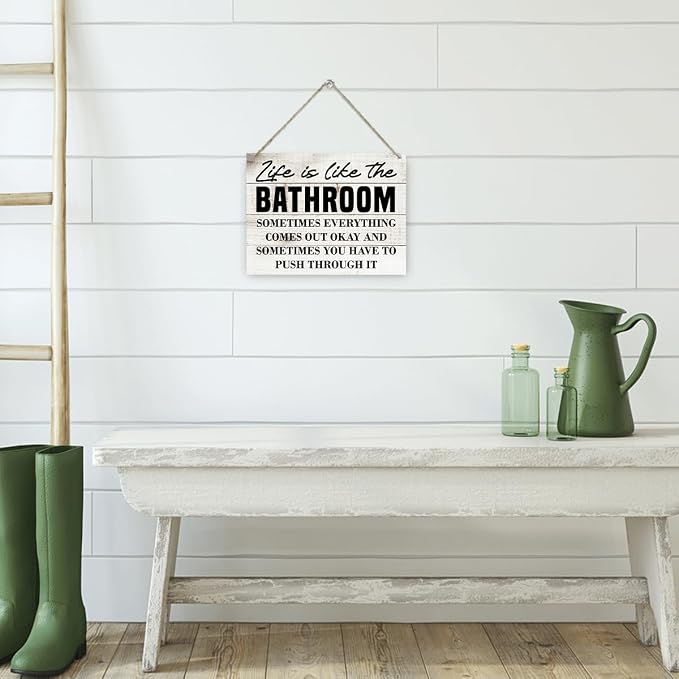 Funny Bathroom Decor - Life is Like the Bathroom, Decorative Wood Wall Sign, Funny Wooden Hanging Wall Sign, Rustic Wood Decor for Home Restaurant or Business 7.9 x 10.2 Inches