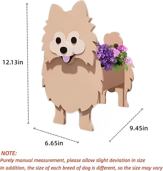 Brown Pomeranian Dog Planter Pots, 9.45 x 6.65 x 12.13 Inches | Dog Flower Pot, Cute Animal Shaped Plant Pot, Gifts for Women & Pet Lovers, Indoor Outdoor Garden Home Office Decor