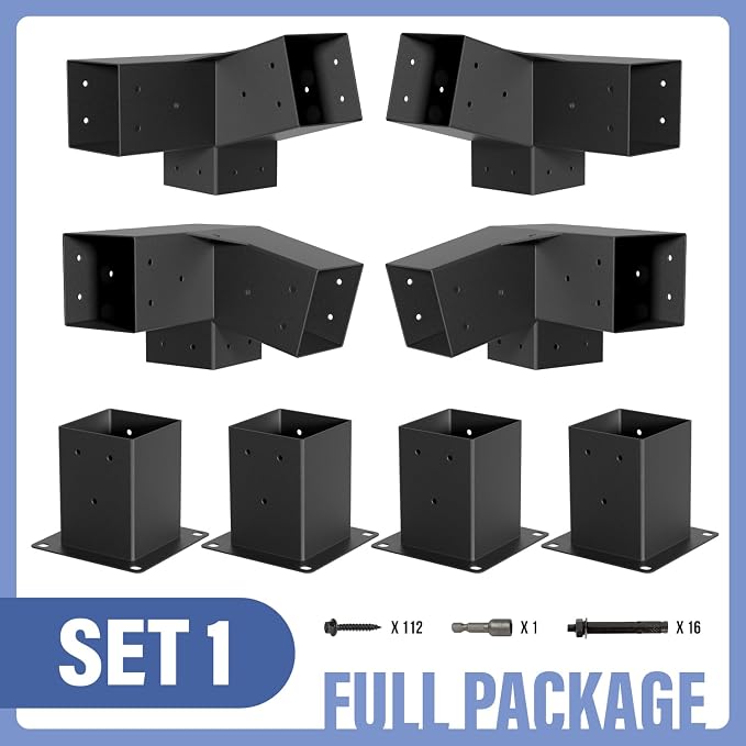 15° Pergola Bracket, 75° Corner 3-Way Pergola Right Angle Bracket with Post Base, Raised Wood Bracket for 4"x4" (Inner Dimensions: 3.5"x3.5") Wooden Beam, Pergola, Garden, Gazebo,... (Set 8)
