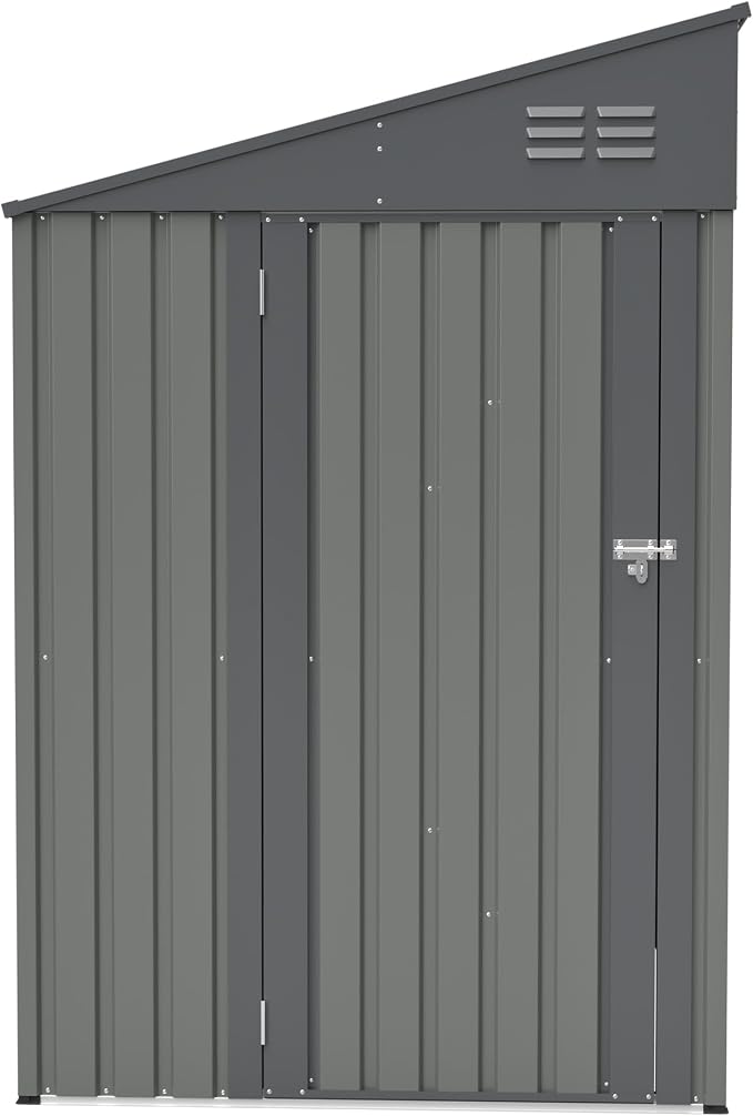 YOPTO 4x7 FT Lean to Storage Shed, Outdoor Metal Wall Side Storage Sheds with Lockable Door,Small Garden Tool Shed for Backayrd, Patio,Lawn,Easy Assembly,Gray