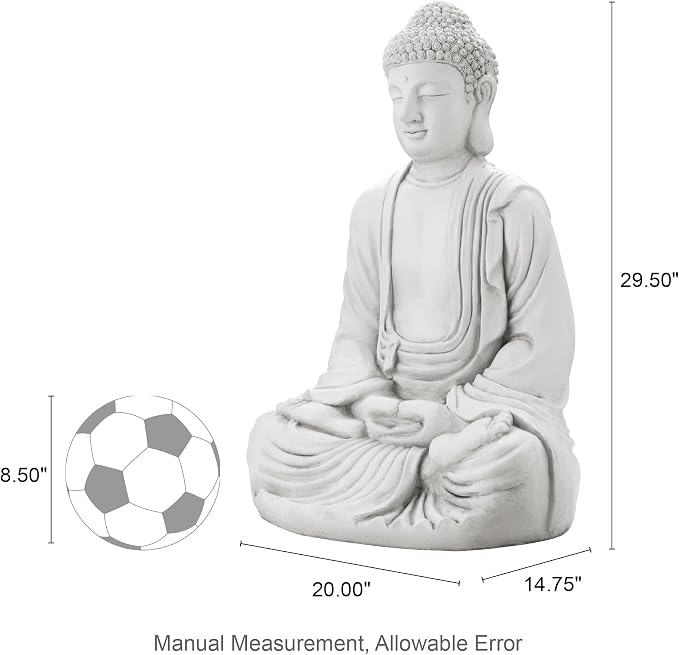 Glitzhome 29.5-inch Zen Meditation Buddha Garden Statue, White Oversized Tall Large Indoor and Outdoor Sculpture, Hand-Finished MGO & Fiberglass Decor for Home Patio Yard