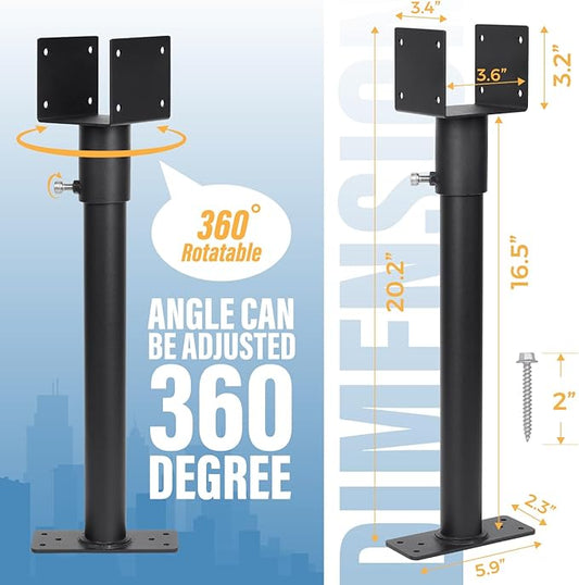 2 Pack 304 Stainless Steel 3.6" Heavy Duty Saddle Roof Riser for Patio Pergolas, 18-1/4" High (Black)