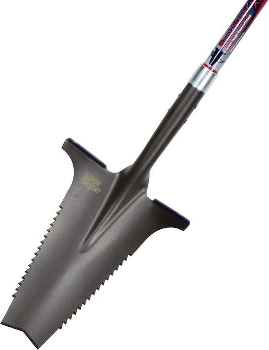 Root Slayer 22511 XL Garden Shovel, Serrated Blade, Fiberglass Shaft, Red